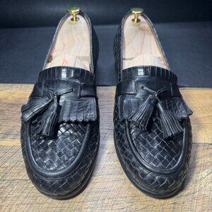 Mens BRAGANO Cole Haan Black Leather Woven Tassel Slip On Loafer Shoes Italy